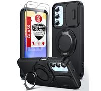 LeYi Funda para Samsung Galaxy A15/A 15 4G/5G [2 Protector Pantalla], Carcasa Cubierta cámara AntiChoque Deslizante Proteger, Case Anillo Soporte Giratorio de 360 Grados con Chapado Capa, Negro