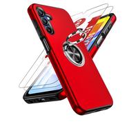 LeYi Funda para Samsung Galaxy A15/A 15 4G/5G con [2-Unidades] Cristal Templado, Armor Carcasa con 360 Grados Metálico Anillo Hard PC Silicona Bumper Antigolpes Case, Rojo