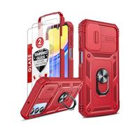 LeYi Funda para Samsung Galaxy A15: con [2-Unidades] Cristal Vidrio Templado, Carcasa Cubierta de cámara Deslizante Proteger 360 Full Protección Anillo Soporte Bumper Case for Samsung A15/A 15,Rojo