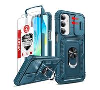 LeYi Funda para Samsung Galaxy A16 5G con [2-Unidades] Cristal Vidrio Templado,Carcasa Cubierta de cámara Deslizante Proteger Anillo Soporte Silicona TPU Armor Bumper Case, Azul