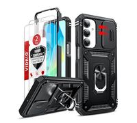 LeYi Funda para Samsung Galaxy A16 5G con [2-Unidades] Cristal Vidrio Templado,Carcasa Cubierta de cámara Deslizante Proteger Anillo Soporte Silicona TPU Armor Bumper Case, Negro