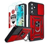 LeYi Funda para Samsung Galaxy A16/A 16 4G/5G, Carcasa Cubierta de cámara Deslizante Proteger Anillo Soporte Silicona TPU Armor Bumper Case, Rojo