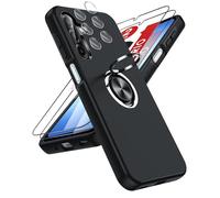 LeYi Funda para Samsung Galaxy A17/A 17 4G/5G 5 G Movil Carcasa,con 2X Cristal Templado 2X De Lentede Protector Pantalla,Capa Anillo Giratorio 360 Ring Metal Cover,TPU Antigolpes Case,Negro