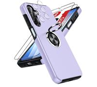LeYi Funda para Samsung Galaxy A17/A 17 4G/5G 5 G Movil Carcasa,con 2X Cristal Templado 2X De Lentede Protector Pantalla,Capa Anillo Giratorio 360 Ring Metal Cover,TPU Antigolpes Case,Morado