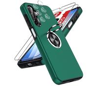 LeYi Funda para Samsung Galaxy A17/A 17 4G/5G 5 G Movil Carcasa,con 2X Cristal Templado 2X De Lentede Protector Pantalla,Capa Anillo Giratorio 360 Ring Metal Cover,TPU Antigolpes Case,Verde
