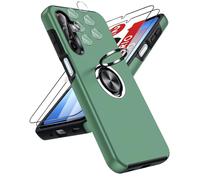 LeYi Funda para Samsung Galaxy A17/A 17 4G/5G 5 G Movil Carcasa,con 2X Cristal Templado 2X De Lentede Protector Pantalla,Capa Anillo Giratorio 360 Ring Metal Cover,TPU Antigolpes Case,Verde Lima
