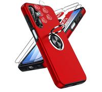 LeYi Funda para Samsung Galaxy A17/A 17 4G/5G 5 G Movil Carcasa,con 2X Cristal Templado 2X De Lentede Protector Pantalla,Capa Anillo Giratorio 360 Ring Metal Cover,TPU Antigolpes Case,Rojo
