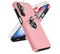 LeYi Funda para Samsung Galaxy A17/A 17 4G/5G 5 G Movil Carcasa,con 2X Cristal Templado 2X De Lentede Protector Pantalla,Capa Anillo Giratorio 360 Ring Metal Cover,TPU Antigolpes Case,Rosa