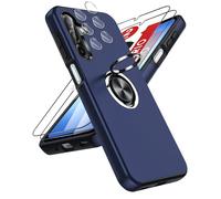 LeYi Funda para Samsung Galaxy A17/A 17 4G/5G 5 G Movil Carcasa,con 2X Cristal Templado 2X De Lentede Protector Pantalla,Capa Anillo Giratorio 360 Ring Metal Cover,TPU Antigolpes Case,Azul