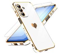 LeYi Funda para Samsung Galaxy A17/A 17 4G/5G 5 G, Silicona Carcasa con 2pcs Cristal Templado, Amor Mujer Estuche Corazón Capa Protector Resistente Antigolpes Cover 8 +256gb ram Móvil Case, Blanco