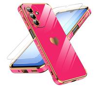 LeYi Funda para Samsung Galaxy A17/A 17 4G/5G 5 G, Silicona Carcasa con 2pcs Cristal Templado, Corazón Amor Mujer Estuche Protector Galvanizado Suave Bumper Resistente Antigolpes Móvil Case, Rojo