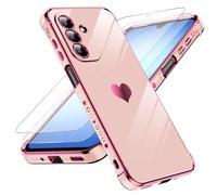 LeYi Funda para Samsung Galaxy A17/A 17 4G/5G 5 G, Silicona Carcasa con 2pcs Cristal Templado, Amor Mujer Estuche Corazón Capa Protector Resistente Antigolpes Cover 8 +256gb ram Móvil Case, Rosa