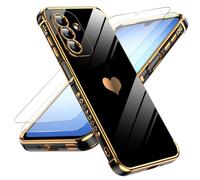 LeYi Funda para Samsung Galaxy A17/A 17 4G/5G 5 G, Silicona Carcasa con 2pcs Cristal Templado, Amor Mujer Estuche Corazón Capa Protector Resistente Antigolpes Cover 8 +256gb ram Móvil Case, Negro