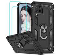 LeYi Funda para Samsung Galaxy A22 4G / Samsung M32 4G / M22 con [2 Unidades] Cristal Templado,Armor Carcasa con 360 Grados Anillo iman Soporte Hard PC Silicona TPU Bumper Antigolpes Case,Negro