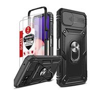 LeYi Funda para Samsung Galaxy A22 5G con [2-Unidades] Cristal Vidrio Templado, Carcasa Cubierta de cámara Deslizante Proteger 360 Full Protección Anillo Soporte Bumper Case,Negro