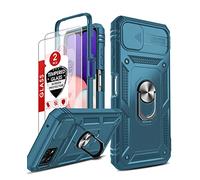 LeYi Funda para Samsung Galaxy A22 5G con [2-Unidades] Cristal Vidrio Templado, Carcasa Cubierta de cámara Deslizante Proteger 360 Full Protección Anillo Soporte Bumper Case,Azul