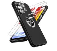 LeYi Funda para Samsung Galaxy A25/A 25 5G con 2× Protector de Lente de Cámara,2× Cristal Templado, Carcasa con 360 Grados Metálico Anillo Hard PC Silicona Antigolpes Case, Negro
