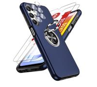 LeYi Funda para Samsung Galaxy A25/A 25 5G con 2× Protector de Lente de Cámara,2× Cristal Templado, Carcasa con 360 Grados Metálico Anillo Hard PC Silicona Antigolpes Case, Azul