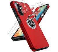 LeYi Funda para Samsung Galaxy A26/A 26 5G 5 G Movil Carcasa,2X Cristal Templado，2X De Lentede Protector Pantalla,Capa Anillo Giratorio 360 Ring Metal Cover,TPU Antigolpes Case,Rojo