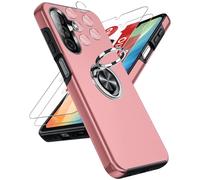 LeYi Funda para Samsung Galaxy A26/A 26 5G 5 G Movil Carcasa,2X Cristal Templado，2X De Lentede Protector Pantalla,Capa Anillo Giratorio 360 Ring Metal Cover,TPU Antigolpes Case,Rosa