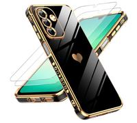 LeYi Funda para Samsung Galaxy A26/A 26 5G 5 G, Silicona Carcasa con 2pcs Cristal Templado, Corazón Amor Mujer Estuche Protector Galvanizado Suave Bumper Resistente Antigolpes Móvil Case, Negro