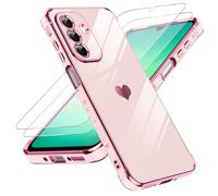 LeYi Funda para Samsung Galaxy A26/A 26 5G, Silicona Carcasa con 2pcs Cristal Templado, Corazón Amor Mujer Estuche Protector Galvanizado Suave TPU Bumper Resistente Antigolpes Móvil Case, Rosa