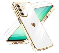 LeYi Funda para Samsung Galaxy A26/A 26 5G 5 G, Silicona Carcasa con 2pcs Cristal Templado, Corazón Amor Mujer Estuche Protector Galvanizado Suave Bumper Resistente Antigolpes Móvil Case, Blanco