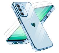 LeYi Funda para Samsung Galaxy A26/A 26 5G 5 G, Silicona Carcasa con 2pcs Cristal Templado, Corazón Amor Mujer Estuche Protector Galvanizado Suave Bumper Resistente Antigolpes Móvil Case, Azul