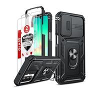 LeYi Funda para Samsung Galaxy A26/A 26 5G con [2-Unidades] Cristal Vidrio Templado,Carcasa Cubierta de cámara Deslizante Proteger Anillo Soporte Silicona TPU Armor Bumper Case, Negro