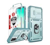 LeYi Funda para Samsung Galaxy A26/A 26 5G con [2-Unidades] Cristal Vidrio Templado,Carcasa Cubierta de cámara Deslizante Proteger Anillo Soporte Silicona TPU Armor Bumper Case, Verde