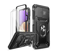 LeYi Funda para Samsung Galaxy A32 5G / M32 5G con [2-Unidades] Cristal Vidrio Templado,Armor Carcasa Cubierta de cámara Deslizante Proteger Full Protección con 360 Anillo Soporte Silicona Case,Negro