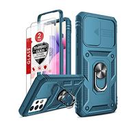 LeYi Funda para Samsung Galaxy A33 5G con [2-Unidades] Cristal Vidrio Templado, Carcasa Cubierta de cámara Deslizante Proteger 360 Full Protección Anillo Soporte Bumper Case,Azul