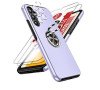 LeYi Funda para Samsung Galaxy A34 5G/A 34 con 2× Protector de Lente de Cámara,2× Cristal Templado, Carcasa con 360 Grados Metálico Anillo Hard PC Silicona Antigolpes Case para Samsung A34, Morado