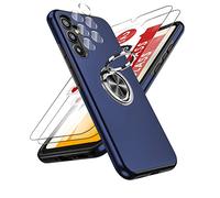 LeYi Funda para Samsung Galaxy A34 5G/A 34 con 2× Protector de Lente de Cámara,2× Cristal Templado, Carcasa con 360 Grados Metálico Anillo Hard PC Silicona Antigolpes Case para Samsung A34, Azul