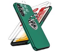LeYi Funda para Samsung Galaxy A34 5G/A 34 con 2× Protector de Lente de Cámara,2× Cristal Templado, Carcasa con 360 Grados Metálico Anillo Hard PC Silicona Antigolpes Case para Samsung A34, Verde