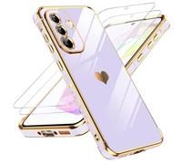 LeYi Funda para Samsung Galaxy A36/A 36 5G 5 G, Silicona Carcasa con 2pcs Cristal Templado, Corazón Amor Mujer Estuche Protector Galvanizado Suave Bumper Resistente Antigolpes Móvil Case, Morado