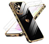 LeYi Funda para Samsung Galaxy A36/A 36 5G 5 G, Silicona Carcasa con 2pcs Cristal Templado, Corazón Amor Mujer Estuche Protector Galvanizado Suave Bumper Resistente Antigolpes Móvil Case, Negro