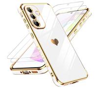 LeYi Funda para Samsung Galaxy A36/A 36 5G 5 G, Silicona Carcasa con 2pcs Cristal Templado, Corazón Amor Mujer Estuche Protector Galvanizado Suave Bumper Resistente Antigolpes Móvil Case, Blanco