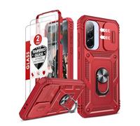 LeYi Funda para Samsung Galaxy A36/A 36 5G con [2-Unidades] Cristal Vidrio Templado,Carcasa Cubierta de cámara Deslizante Proteger Anillo Soporte Silicona TPU Armor Bumper Case, Rojo