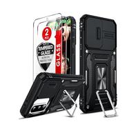 LeYi Funda para Samsung Galaxy A36/A56 5G, Armor Carcasa Uso Rudo Cubierta de Cámara Deslizante Proteger 360 Full Protección Anillo Soporte Bumper Case, Negro