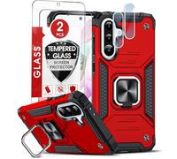 LeYi Funda para Samsung Galaxy A36/A56 5G Carcasa con 2× Protector de Lente de Cámara,2× Cristal Templado, Cover con 360 Grados Magnetic Anillo PC y Silicona TPU Bumper antigolpes Case, Rojo
