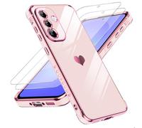 LeYi Funda para Samsung Galaxy A37/A 37 5G, Silicona Carcasa con 2pcs Cristal Templado, Corazón Amor Mujer Estuche Protector Galvanizado Suave Bumper Resistente Antigolpes Móvil Case, Rosa
