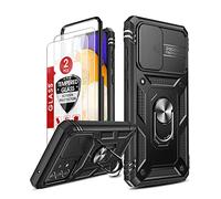 LeYi Funda para Samsung Galaxy A52 4G / A52 5G / A52S 5G con [2-Unidades] Cristal Vidrio Templado, Cubierta de cámara Deslizante Proteger 360 Full Protección Anillo Soporte Bumper Case,Negro