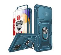 LeYi Funda para Samsung Galaxy A52S 5G / A52 / A52 5G con [2-Unidades] Cristal Vidrio Templado, Carcasa Cubierta de cámara Deslizante Proteger 360 Full Protección Anillo Soporte Bumper Case,Azul