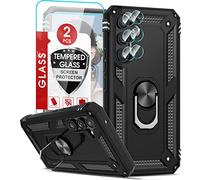 LeYi Funda para Samsung Galaxy A54 5G con 2 Piezas Vidrio Templado y 2 Piezas Protectores Lente Cámara,Armor Carcasa con 360 Anillo Soporte Hard PC y Silicona Antigolpes Case,Negro