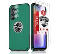 LeYi Funda para Samsung Galaxy A54 5G con 2× Protector de Lente de Cámara,2× Cristal Templado, Armor Carcasa con 360 Grados Metálico Anillo Hard PC Silicona Antigolpes Case para Samsung A54, Verde