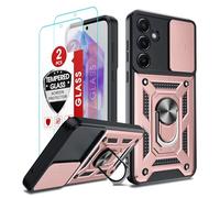 LeYi Funda para Samsung Galaxy A55 5G/A 55 5G con [2-Unidades] Cristal Vidrio Templado, Carcasa Cubierta de cámara Deslizante Proteger Anillo Soporte Silicona TPU Armor Bumper Case, Rosa