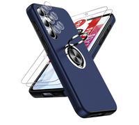 LeYi Funda para Samsung Galaxy A55/A 55 5G con 2× Protector de Lente de Cámara,2× Cristal Templado, Carcasa con 360 Grados Metálico Anillo Hard PC Silicona Antigolpes Case, Azul
