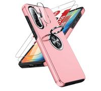 LeYi Funda para Samsung Galaxy A56/A 56 5G 5 G Movil Carcasa,2X Cristal Templado，2X De Lentede Protector Pantalla,Capa Anillo Giratorio 360 Ring Metal Cover,TPU Antigolpes Case,Rosa