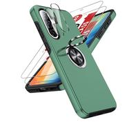 LeYi Funda para Samsung Galaxy A56/A 56 5G 5 G Movil Carcasa,2X Cristal Templado，2X De Lentede Protector Pantalla,Capa Anillo Giratorio 360 Ring Metal Cover,TPU Antigolpes Case,Verde Lima